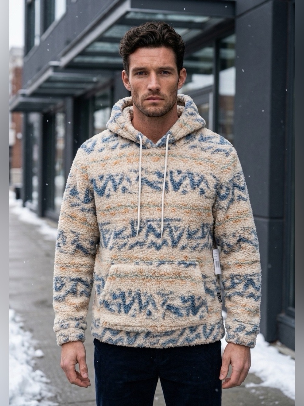 Brooklyn Cloth Men’s Textured Sherpa Fleece Long Sleeved Hoodie in S